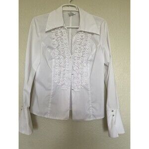 Cache Blouse Shirt Size 10 Christal buttons cuff sleeves ruffles stretch